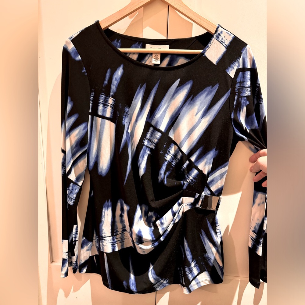 Calvin Klein rayon long sleeve blouse top with silver buckle, size M
